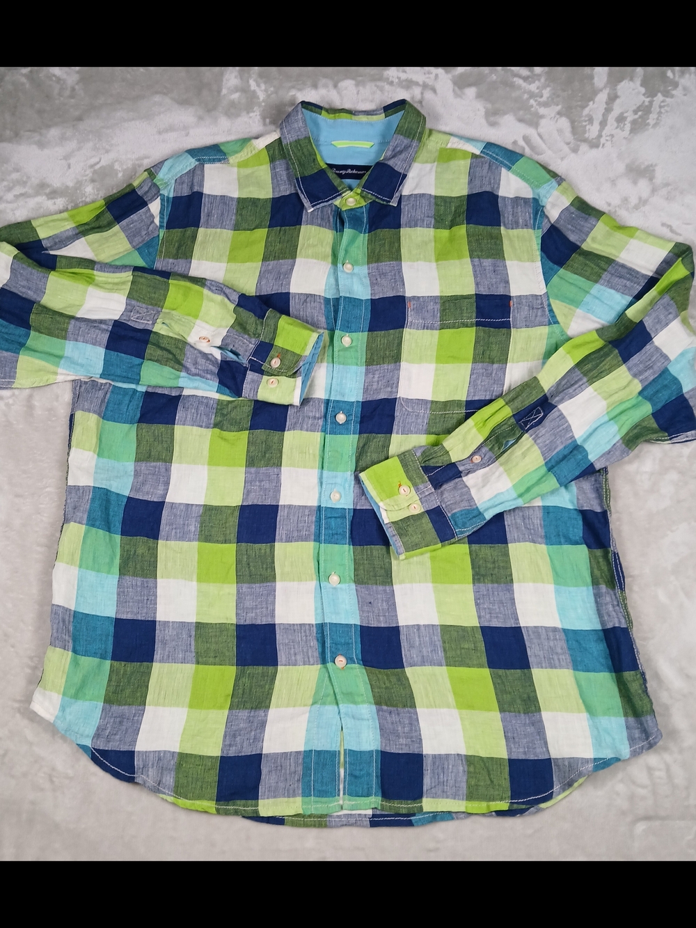 Tommy Bahama 100% Linen Button Up Shirt XL Men's Long Sleeve Buffalo Check